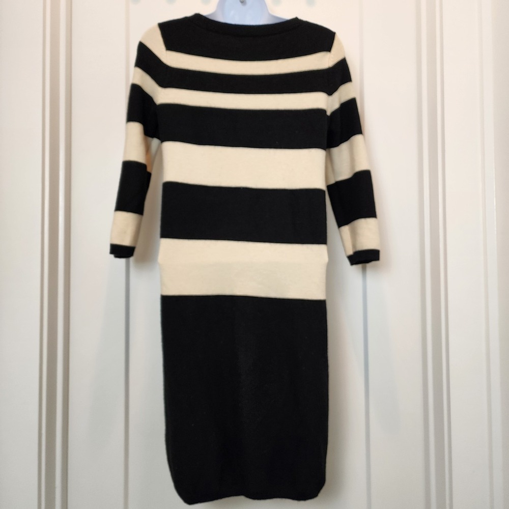 Club Monaco Wool Stripe Sweater Dress XS Black Cream Parisian Quiet Luxury - Picture 3 of 13